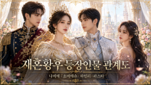 재혼황후 등장인물 관계도와 나비에·소비에슈·하인리·라스타의 관계를 표현한 밝은 궁정 판타지 대표 이미지