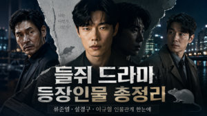 들쥐 드라마 등장인물 총정리 대표 이미지, 류준열 1인 2역과 설경구·이규형 인물관계를 표현한 미스터리 스릴러 이미지